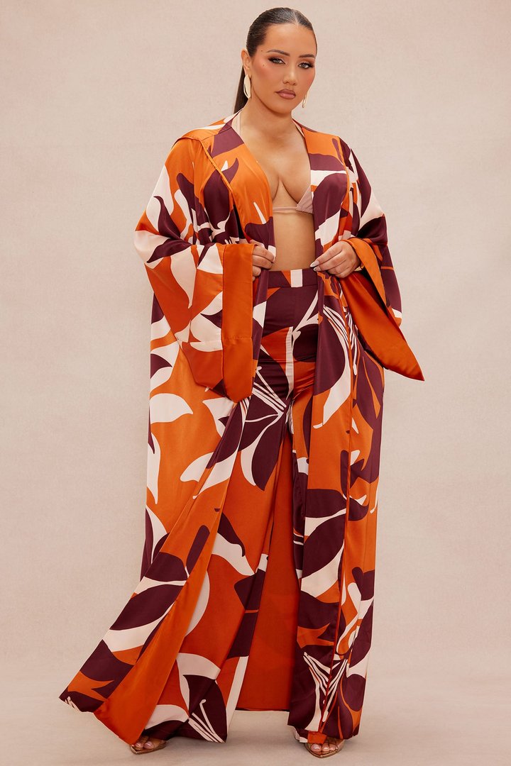 Sawyer Satin Kimono - Rust/combo