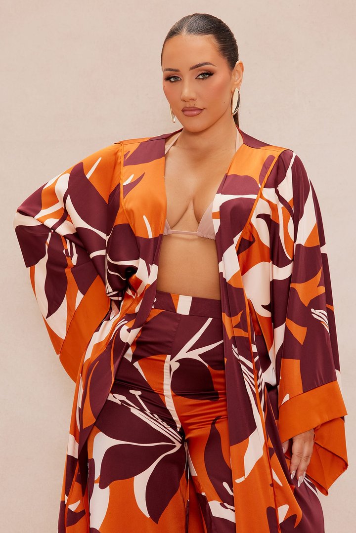 Sawyer Satin Kimono - Rust/combo