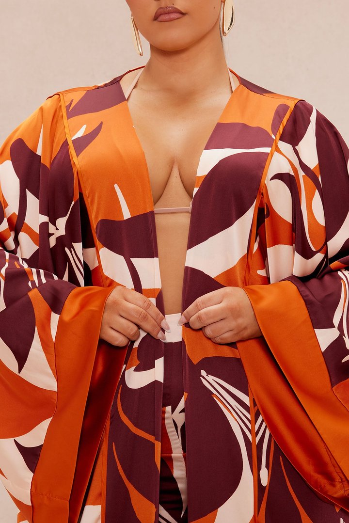 Sawyer Satin Kimono - Rust/combo