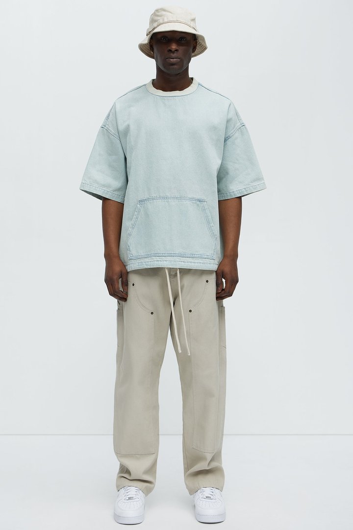Boxy Denim Short Sleeve Tee - Light Wash