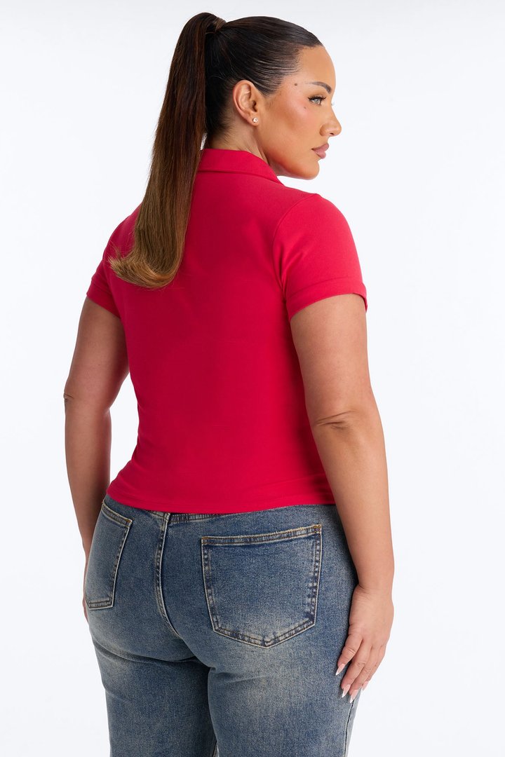 Parker Cinched Waist Short Sleeve Collared Top - Red