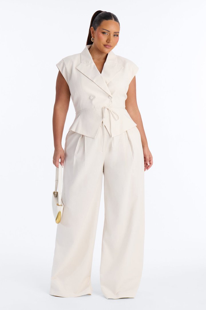 Emilia Linen Sleeveless Blazer - Ivory