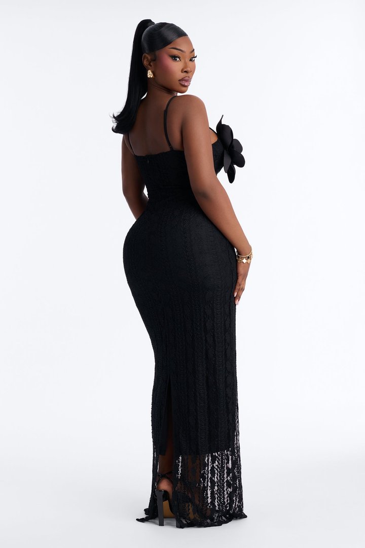 Elena Floral Applique Maxi Dress - Black