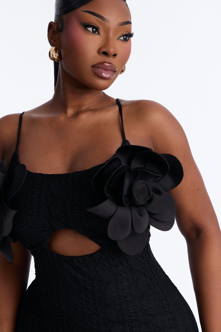 Elena Floral Applique Maxi Dress - Black