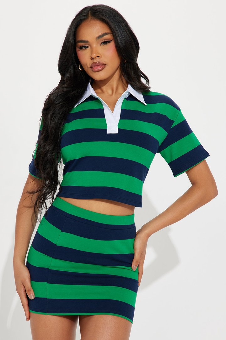 Lindsay Striped Polo Skirt Set - Hunter