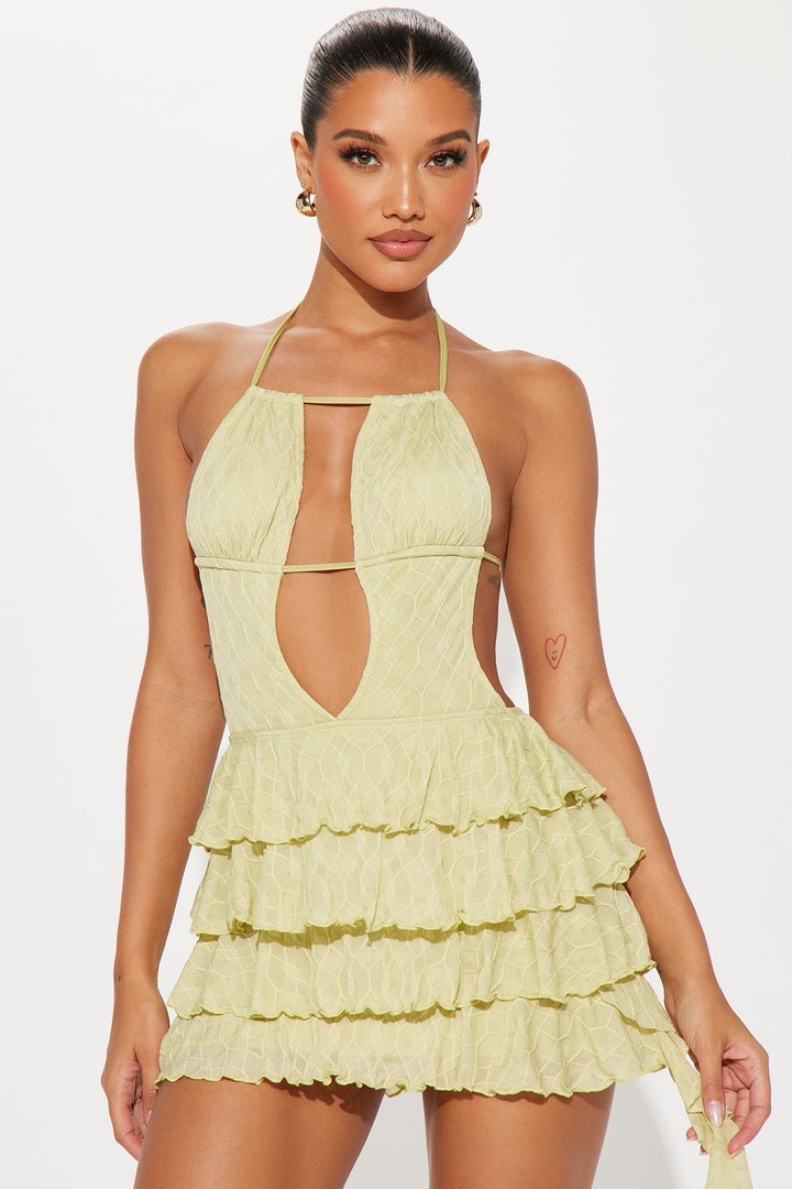 Sweet Pea Textured Micro Mini Dress - Sage