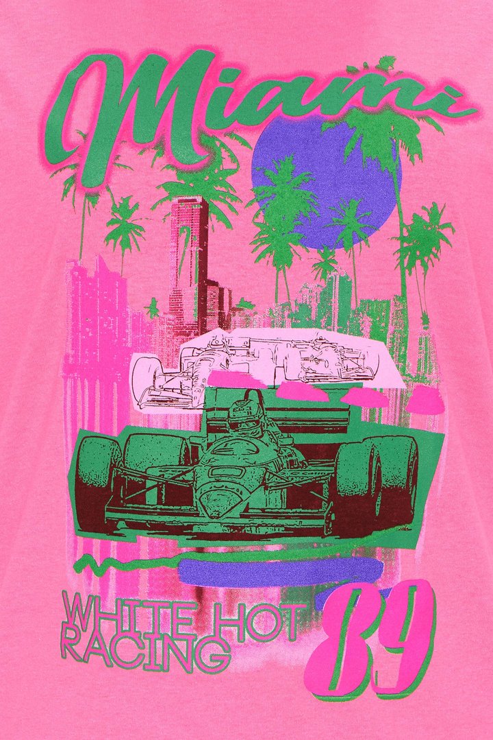 Miami Racing Oversized Tee - Neon Pink