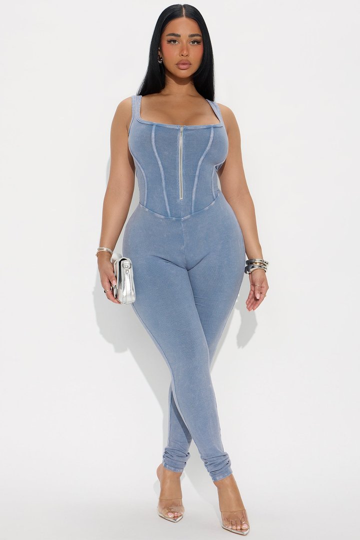 Lidia Washed Ribbed Jumpsuit - Denim