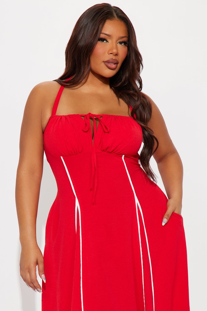 Georgia Halter Maxi Dress - Red/White