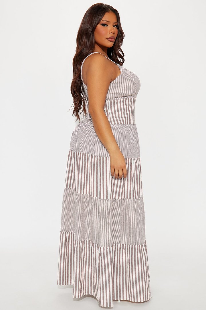Sweet As Honey Striped Maxi Dress - Brown/combo