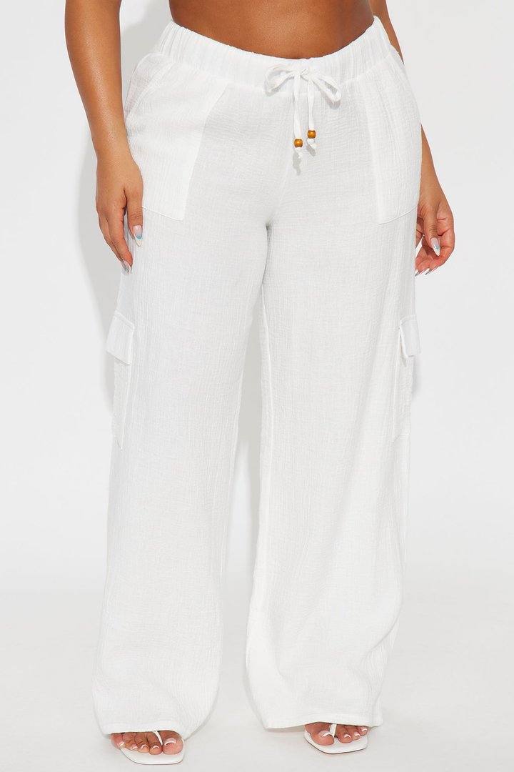Keep It Simple Gauze Cover Up Cargo Pants - White