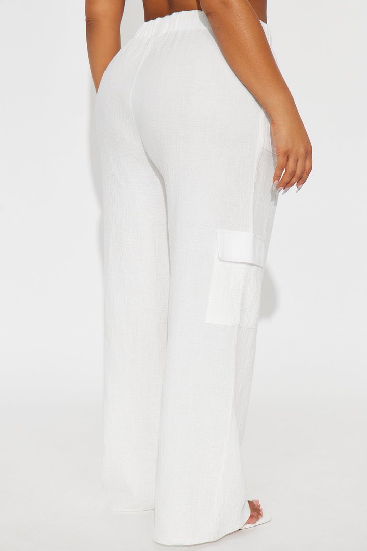 Keep It Simple Gauze Cover Up Cargo Pants - White