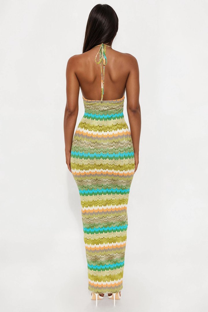 Beach Bum Crochet Maxi Dress - Green/combo
