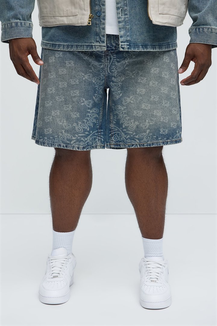 Paisley Last Relaxed Denim Shorts - Medium Blue Wash