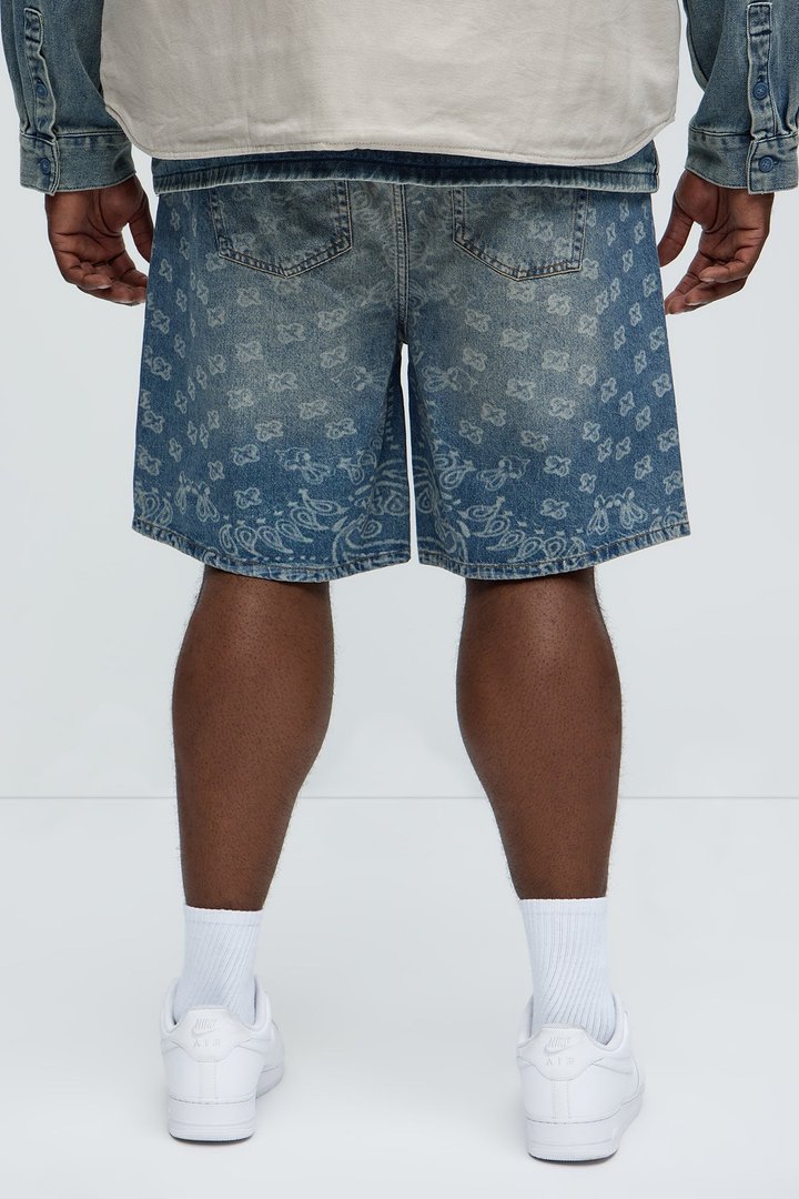 Paisley Last Relaxed Denim Shorts - Medium Blue Wash