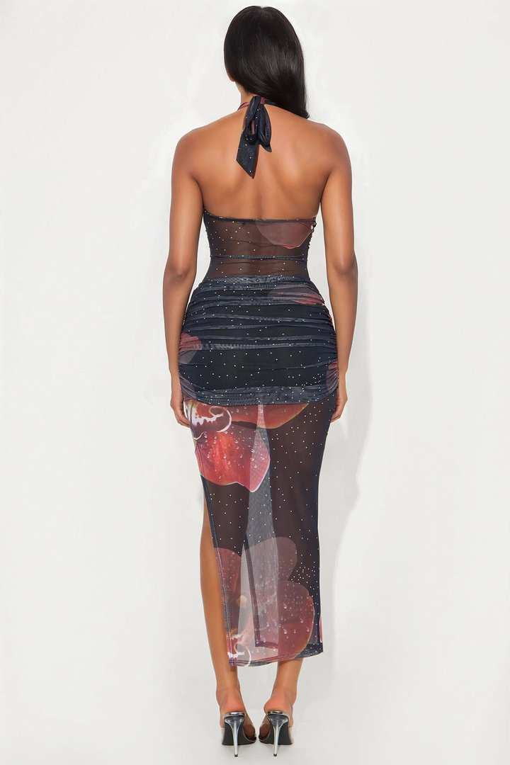 Rayna Mesh Maxi Dress - Black/combo