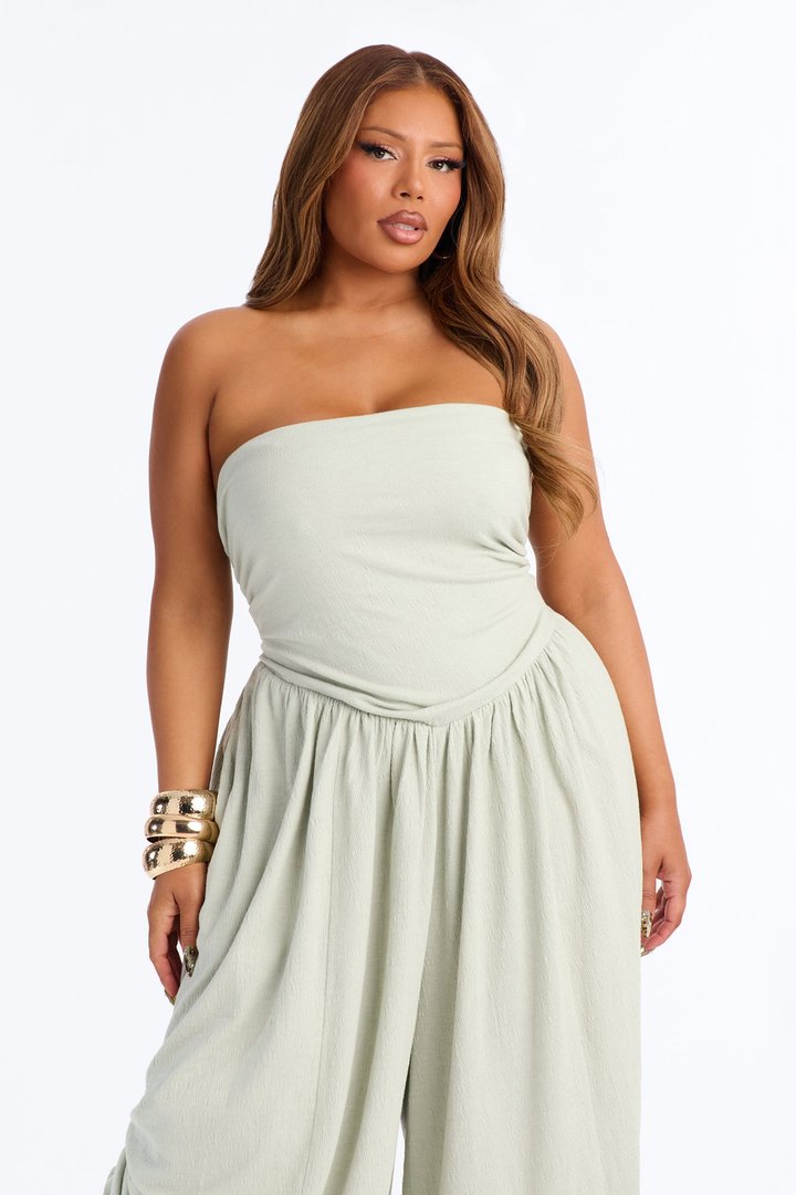 Anika Strapless Barrel Leg Jumpsuit - Sage