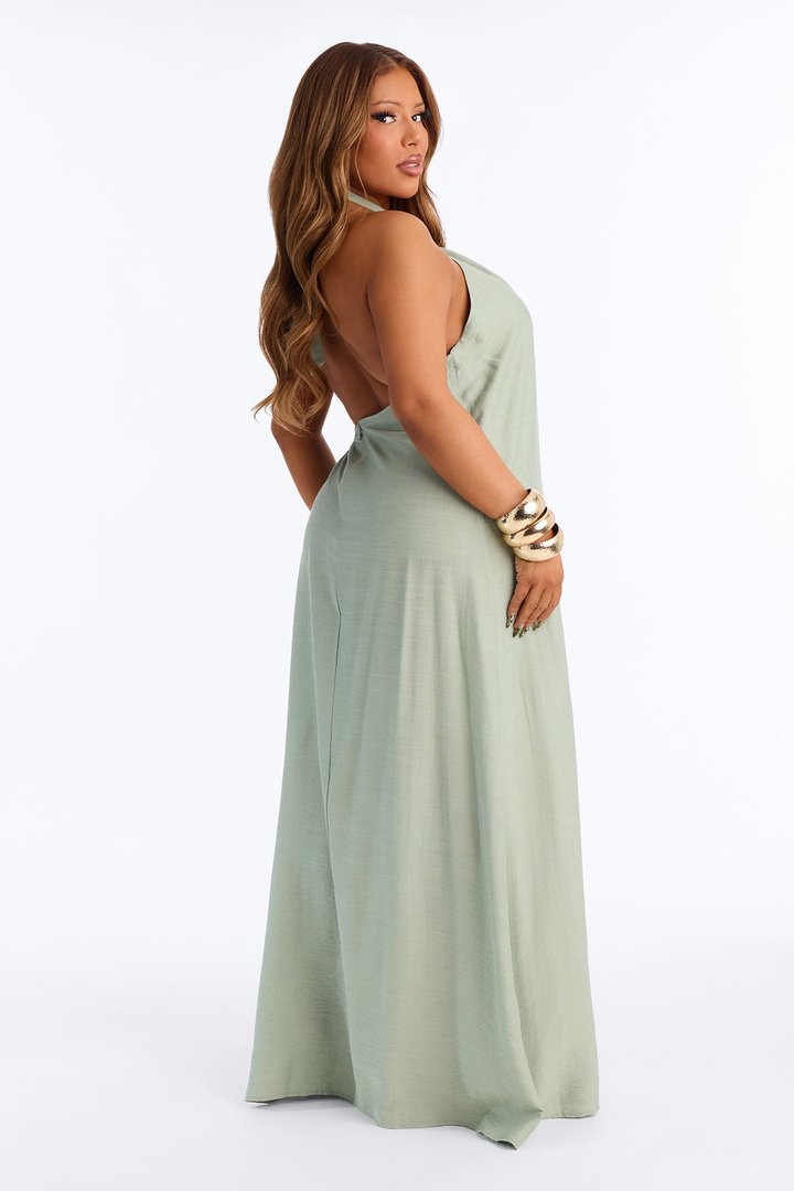 Casually Allure Linen Maxi Dress - Sage