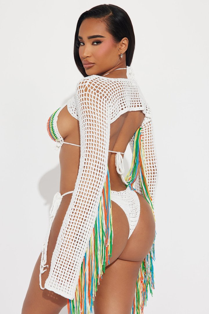 Andrina Fringe Crochet 3 Piece Sunsuit - White/combo