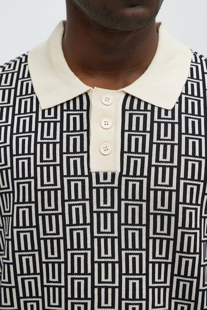 Cunard Jacquard Polo - Tan/Multi