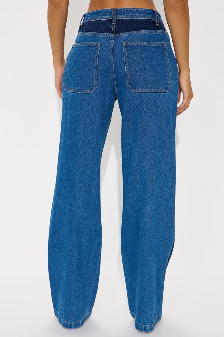 Payton Two Tone Utility Wide Leg Jeans - Dark Wash