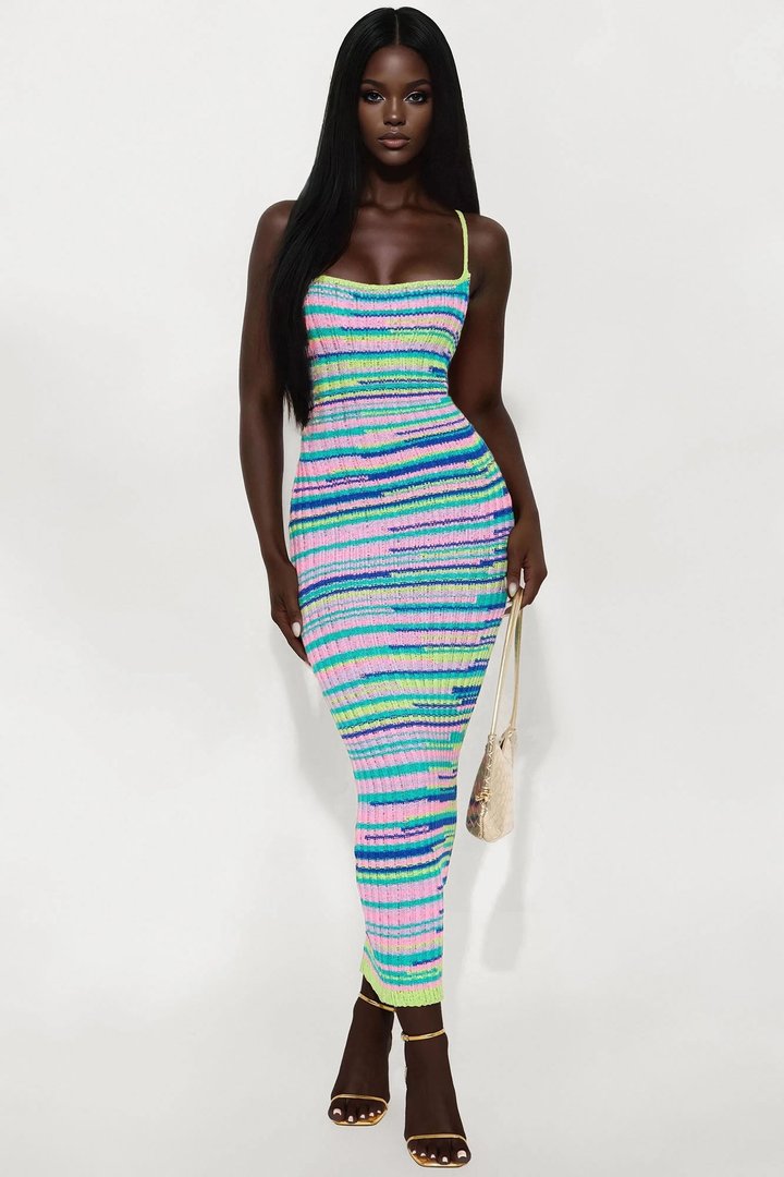 Astrid Crochet Maxi Dress - Pink/combo