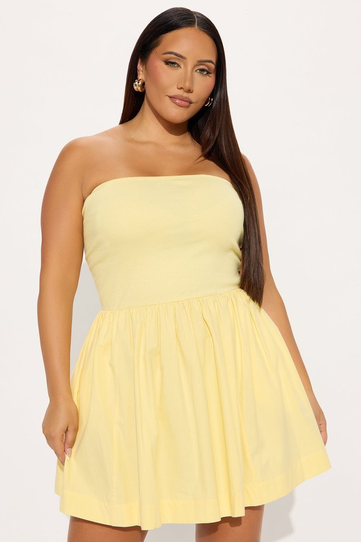 Adele Strapless Poplin Mini Dress - Butter Yellow