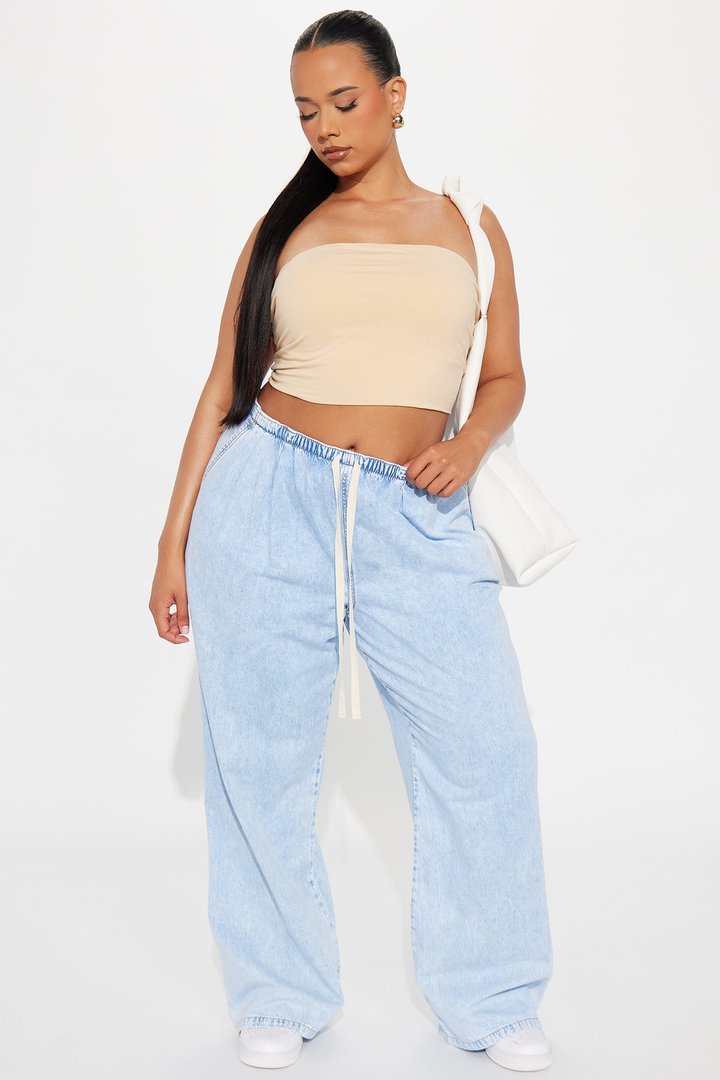 Baeside Tie Waist Wide Leg Jeans - Light Wash