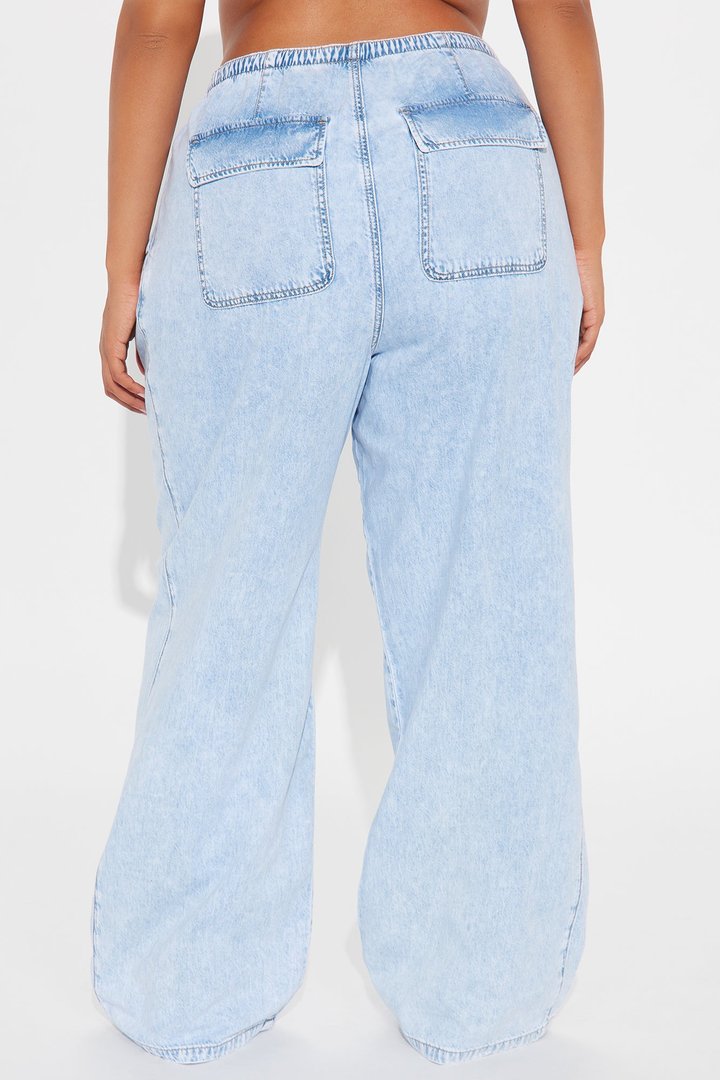 Baeside Tie Waist Wide Leg Jeans - Light Wash