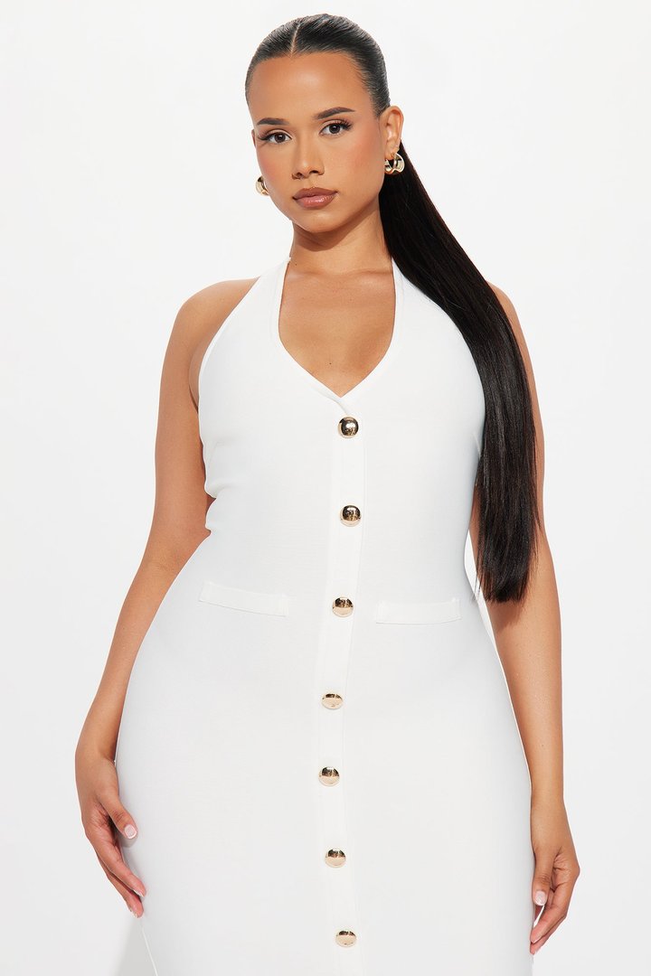 Dolores Bandage Halter Midi Dress - White