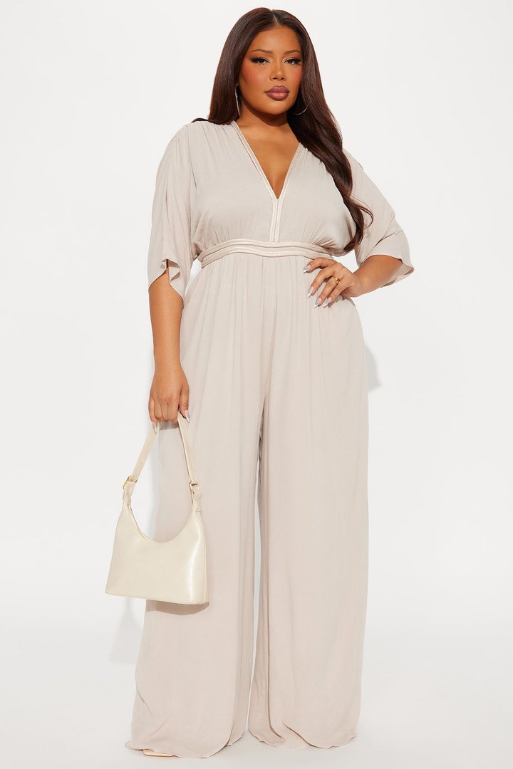 New Mindset Wide Leg Jumpsuit - Taupe
