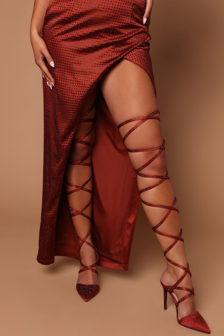 Geraldine Wrap Up Satin Pumps - Cognac