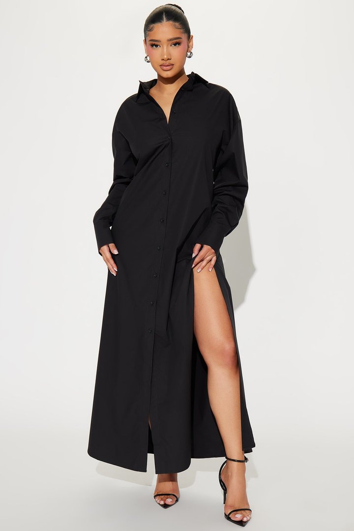 Eleanor Oversized Shirt Maxi Dress - Black