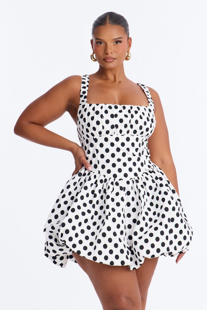 Daphne Polka Dot Bubble Mini Dress - White/Black