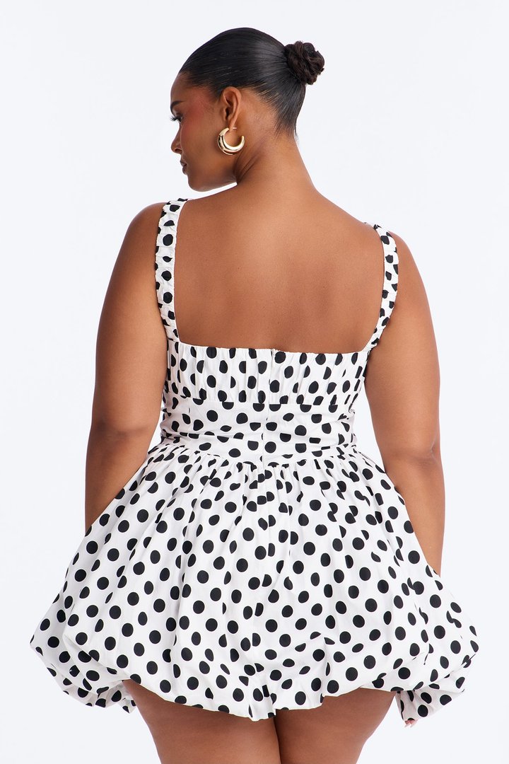 Daphne Polka Dot Bubble Mini Dress - White/Black