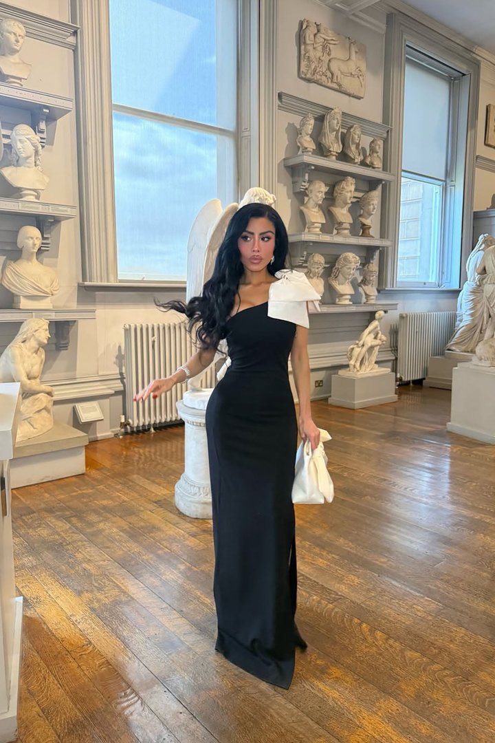 Sylvie One Shoulder Crepe Knit Gown - Black/White