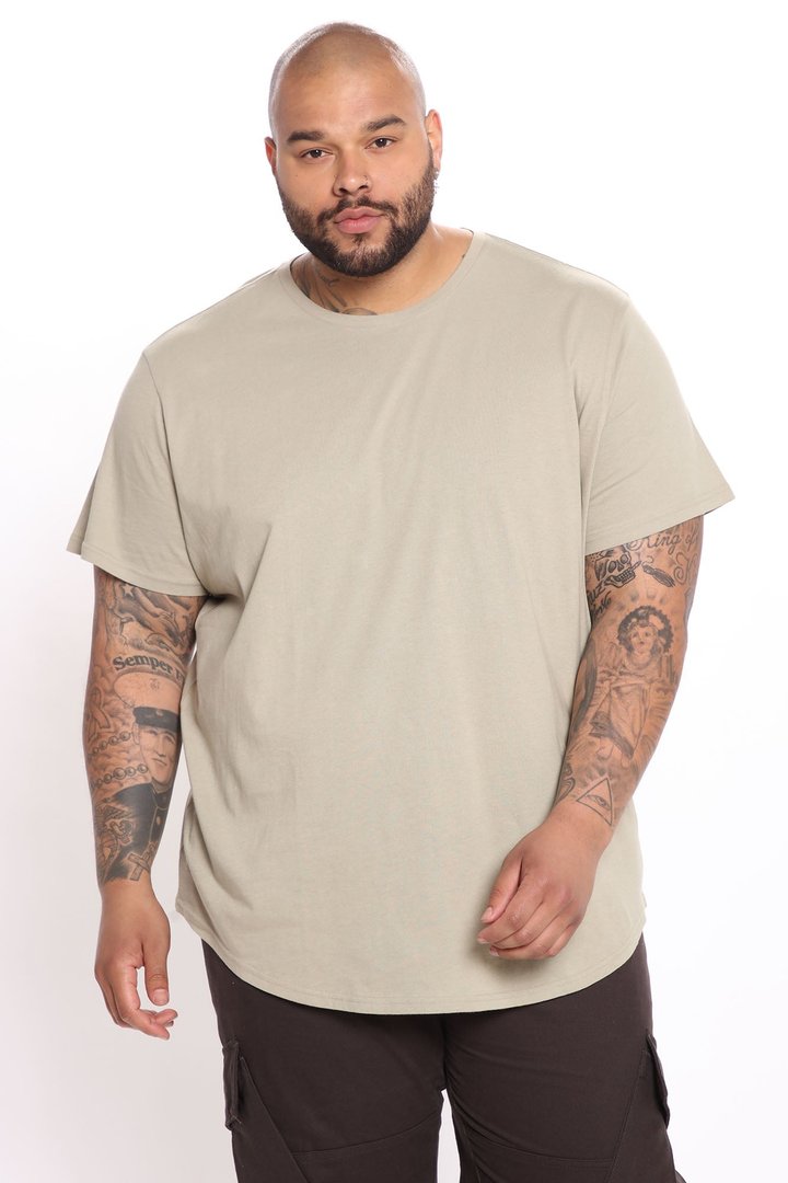 Essential Short Sleeve Scallop Crew Tee - Tan
