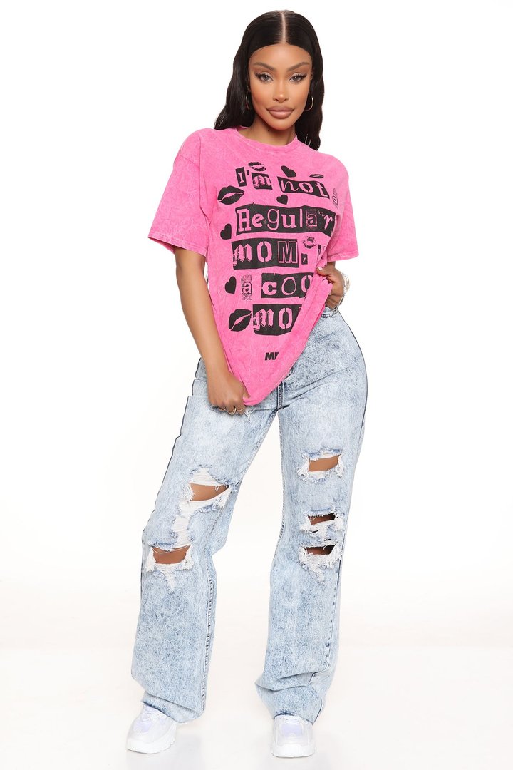I'm A Cool Mom Washed Tee - Pink/combo