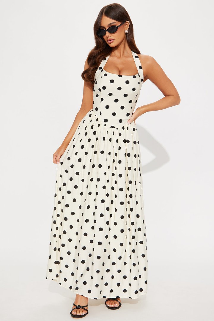 Clara Polka Dot Maxi Dress - Cream/combo
