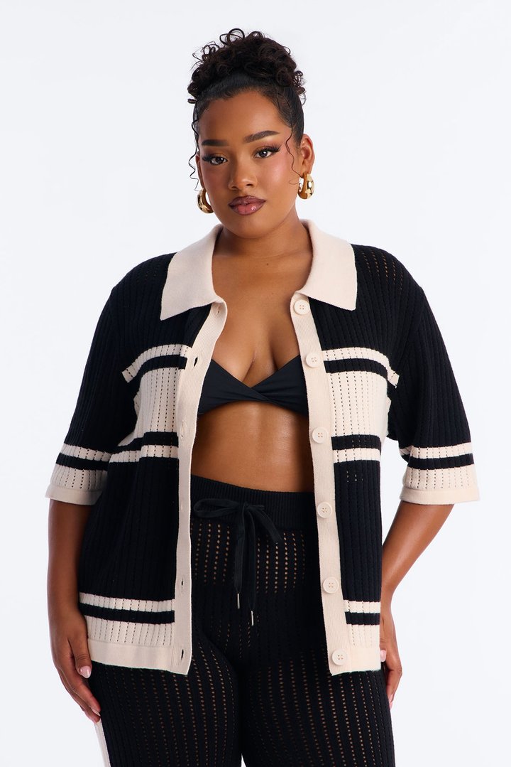 Hannah Crochet Stripe Pant Set - Black/combo
