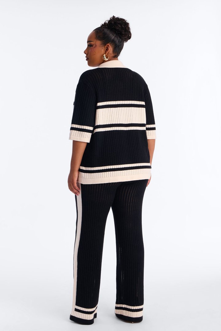 Hannah Crochet Stripe Pant Set - Black/combo