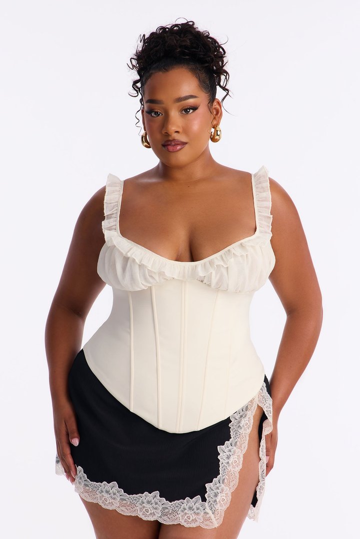 Iris Ruffle Trim Sleeveless Corset Top - Ivory