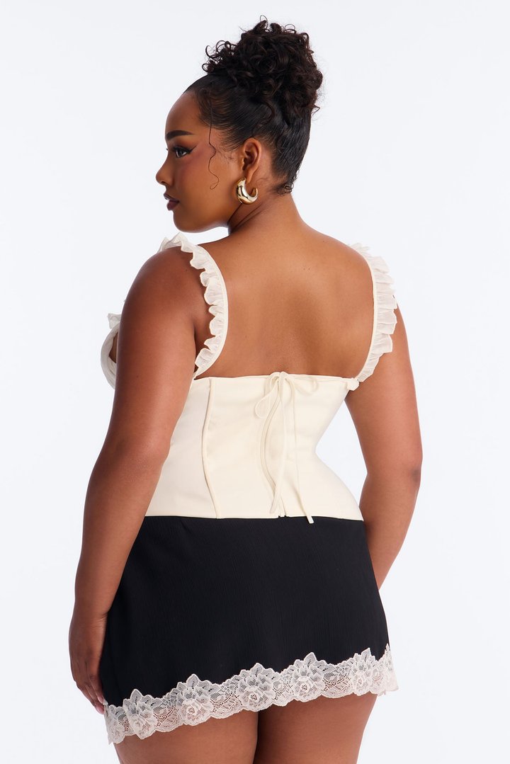 Iris Ruffle Trim Sleeveless Corset Top - Ivory