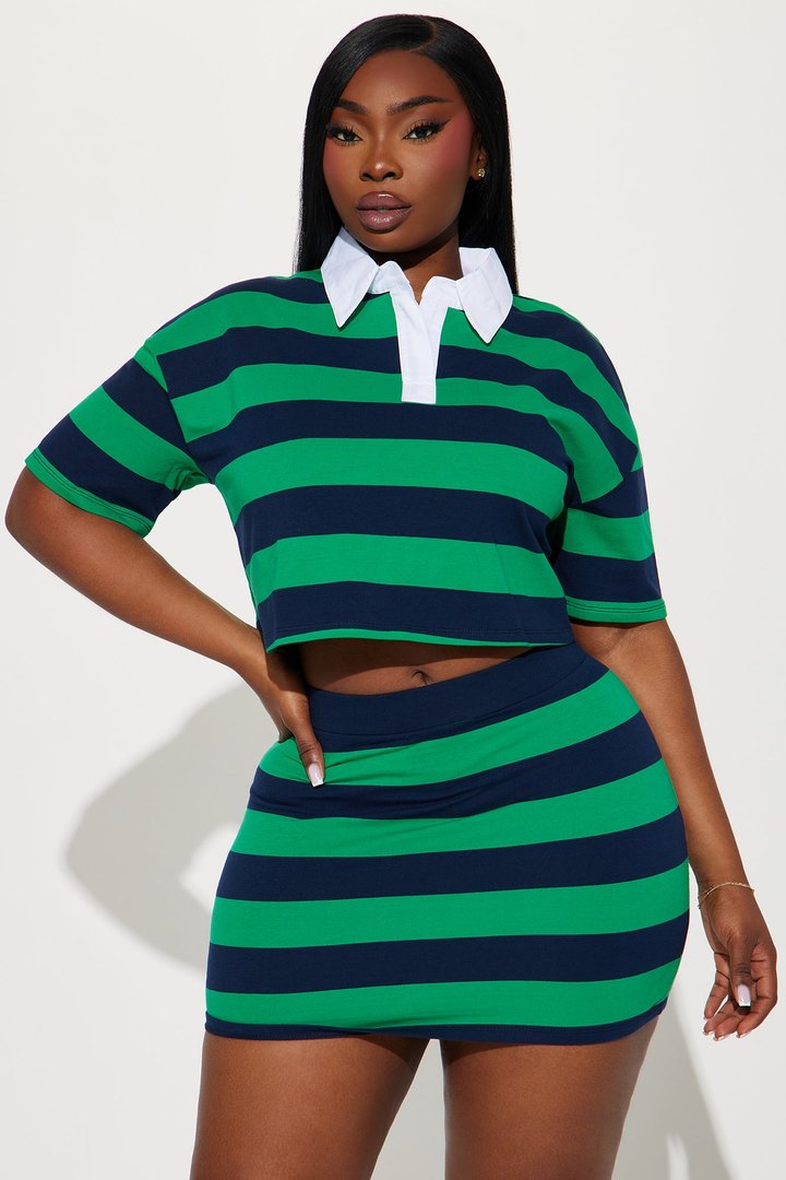 Lindsay Striped Polo Skirt Set - Hunter