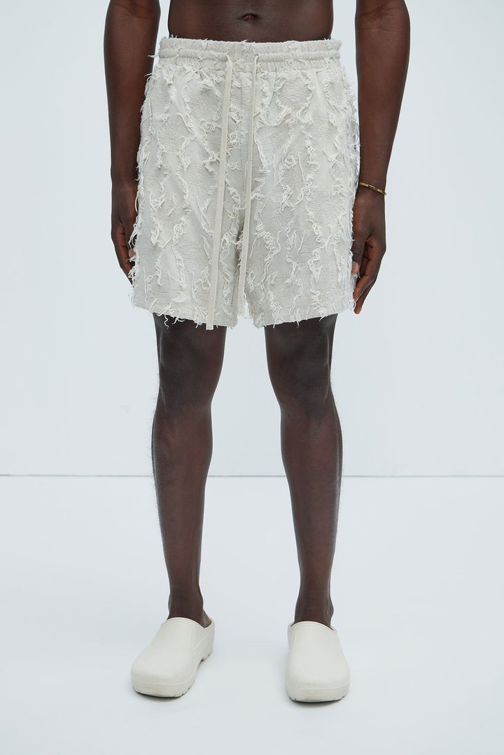 Frayed Jacquard Linen Shorts - Off White