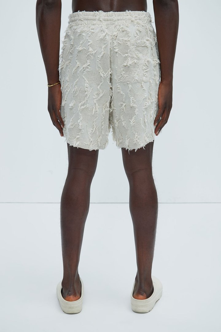 Frayed Jacquard Linen Shorts - Off White