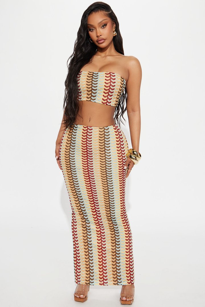 Retro Waves Crochet Maxi Skirt Set - Multi Color