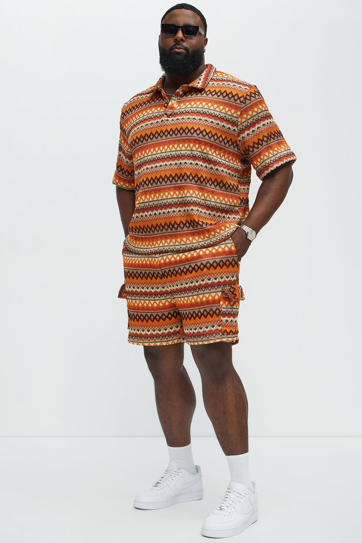 Sunset Pattern Drawstring Shorts - Brown Combo