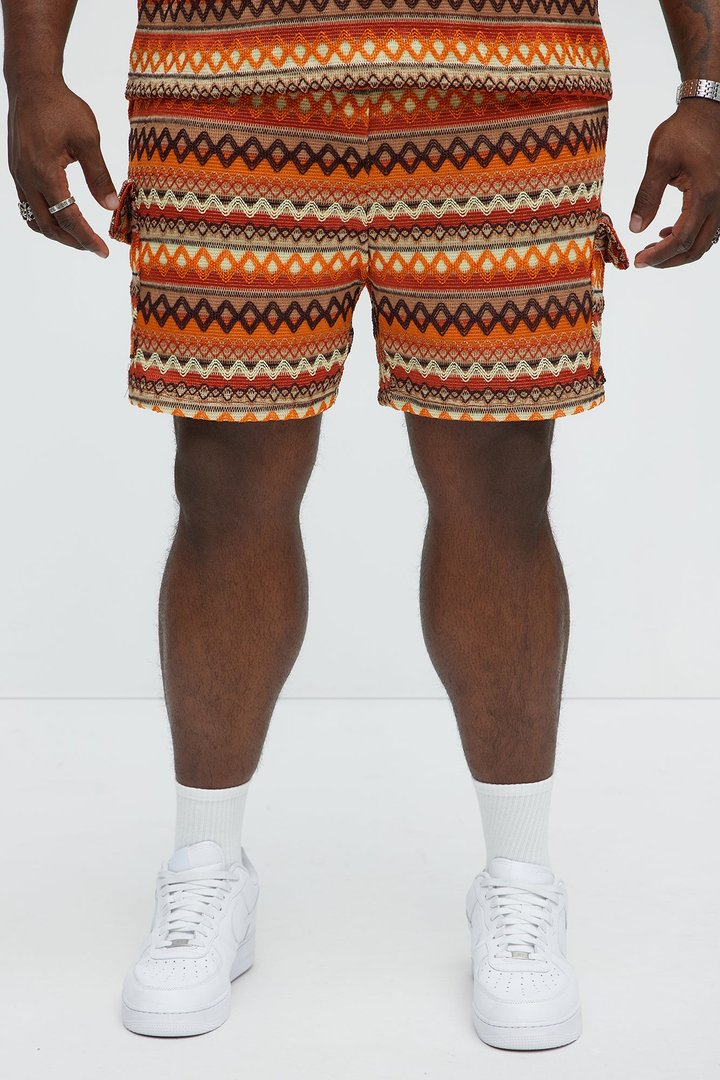 Sunset Pattern Drawstring Shorts - Brown Combo