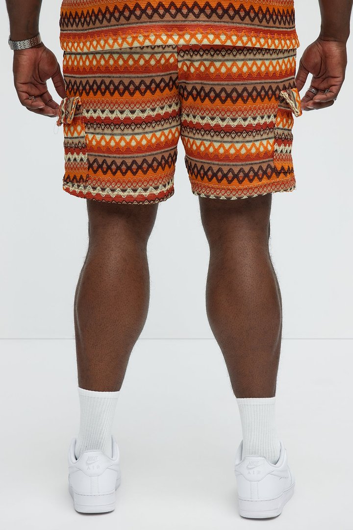 Sunset Pattern Drawstring Shorts - Brown Combo